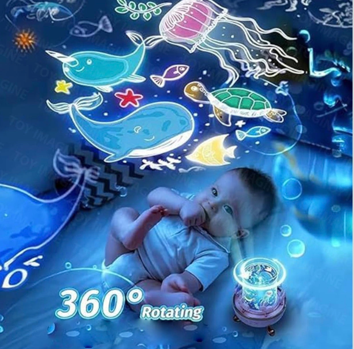 Night Projector Lamp – 360° Rotating LED Starry Light with Moon, Ocean Wave & Astronaut Effects – USB Powered for Bedroom Décor – Multicolor Gift for All Ages